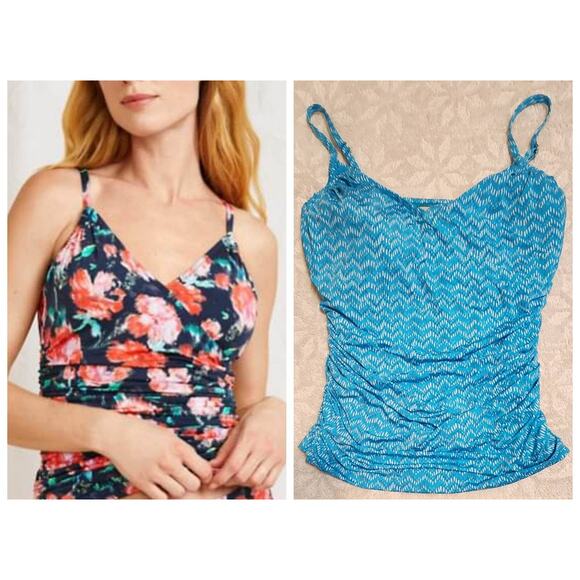 Garnet Hill Ruched Surplice Tankini Top Size 12 - Picture 1 of 10